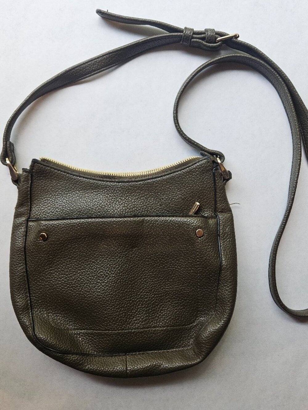 A New Day Olive Green Pebbled Faux Leather Crossbody Bag